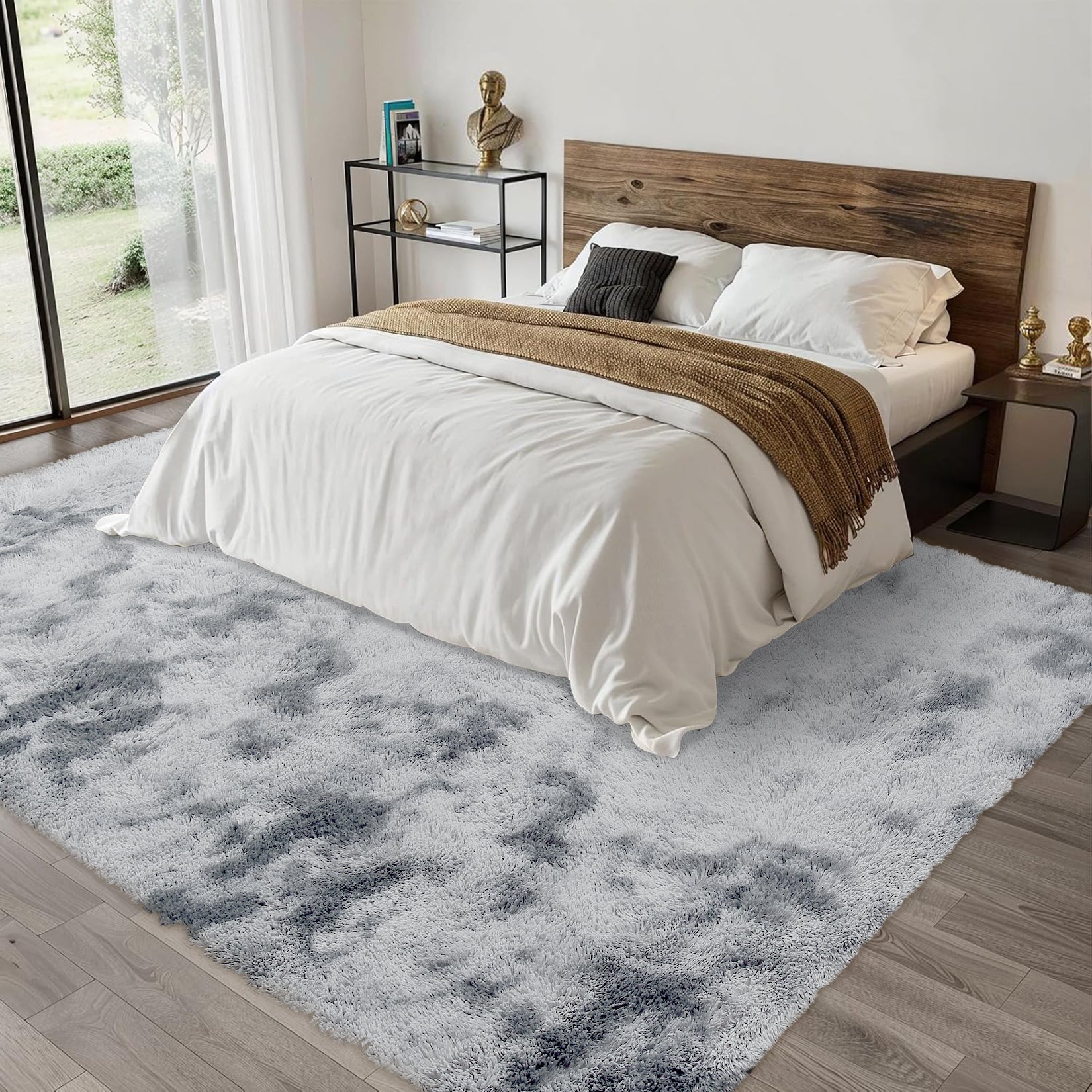 Garvee 5' x 8' Ultra Soft Shag Area Rug, Fuzzy Non-Slip Washable Carpet for Living Room, Bedroom & Nursery, Tie-Dye Light Gray