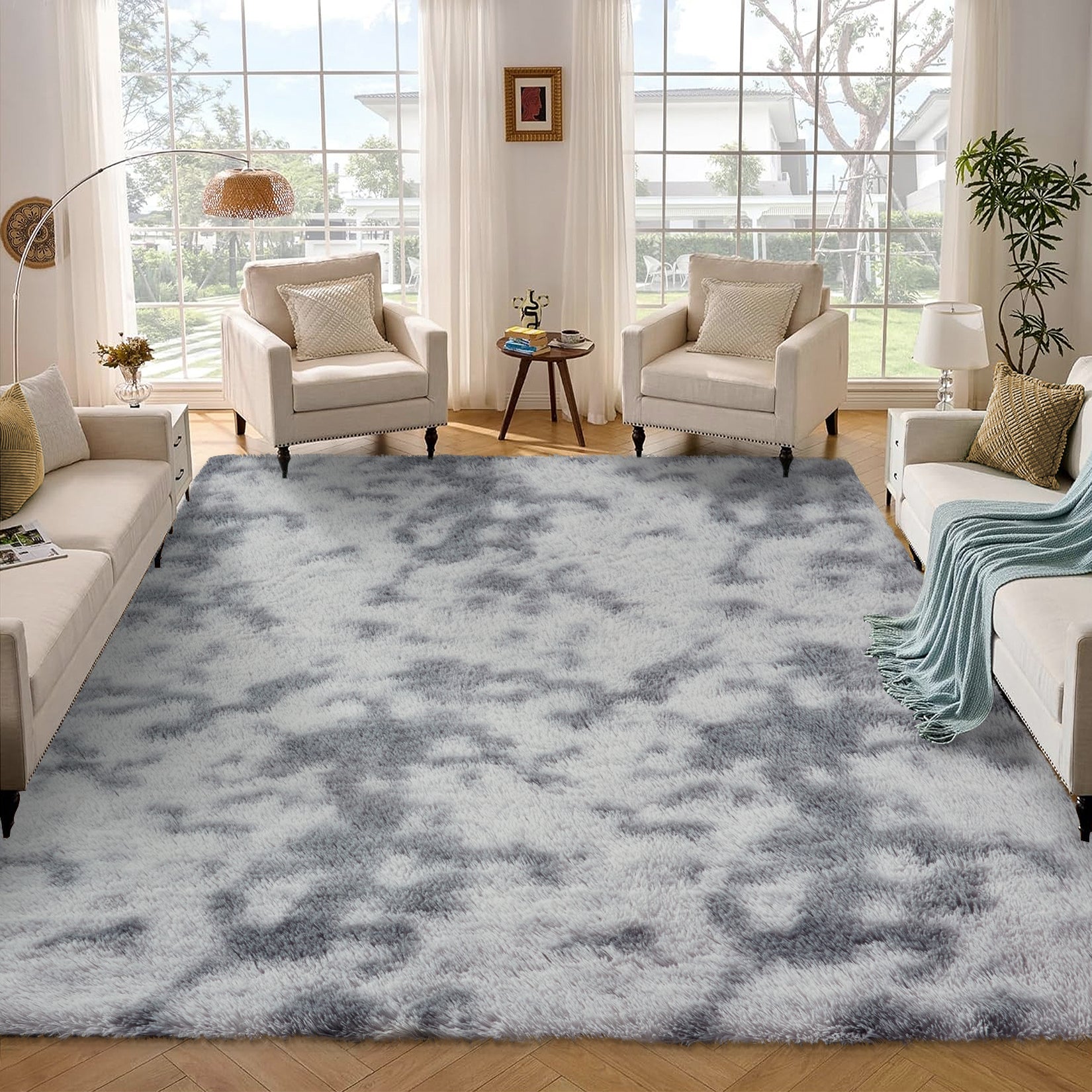 Garvee Fluffy & Sheepskin Light Grey 9x12 Thick Fuzzy Area Rug, Non-Slip Non-Shedding for Playroom Bedroom Nursery Kids Room