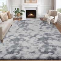 Garvee Fluffy & Sheepskin Light Grey 10x13 Plush Thick Shag Rug, Non-Slip Non-Shedding Tie Dye for Bedroom Kids Dorm