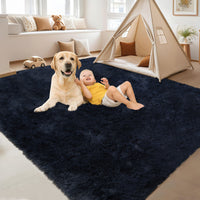 Garvee Fluffy & Sheepskin Pure Navy Blue 3x5 Faux Fur Rug, Non-Shedding Anti-Slip Plush for Kids Playroom Classroom Dining Room