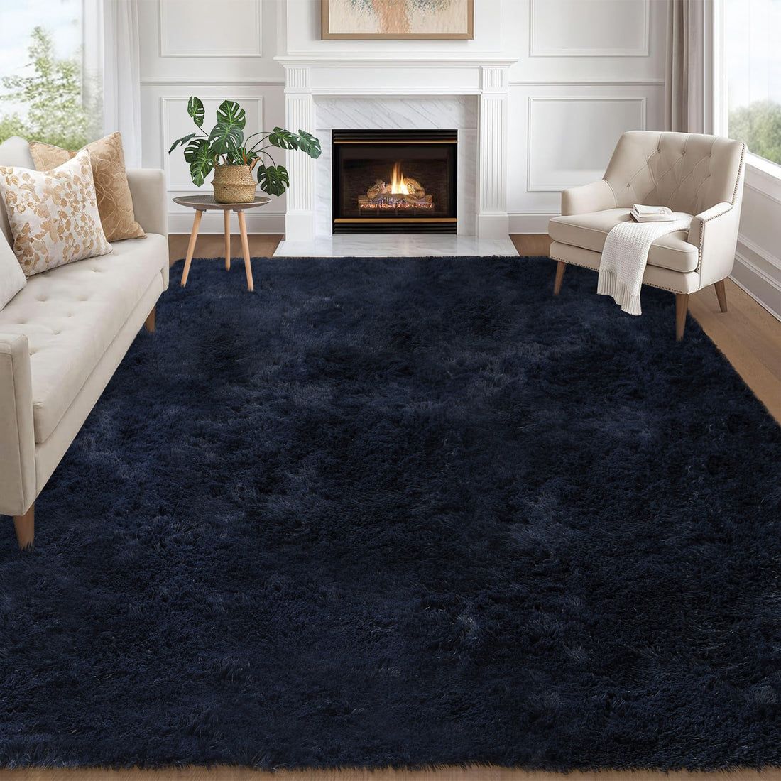 Garvee Fluffy & Sheepskin Pure Navy Blue 8x10 Fuzzy Plush Shaggy Rug, Furry Carpet for Living Room Bedroom Nursery