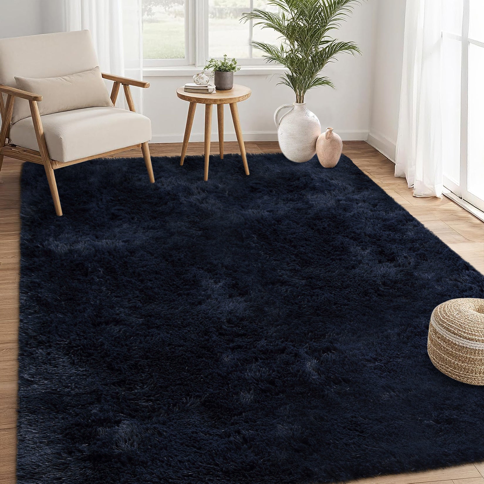 Garvee Fluffy & Sheepskin Pure Navy Blue 3x5 Faux Fur Rug, Non-Shedding Anti-Slip Plush for Kids Playroom Classroom Dining Room