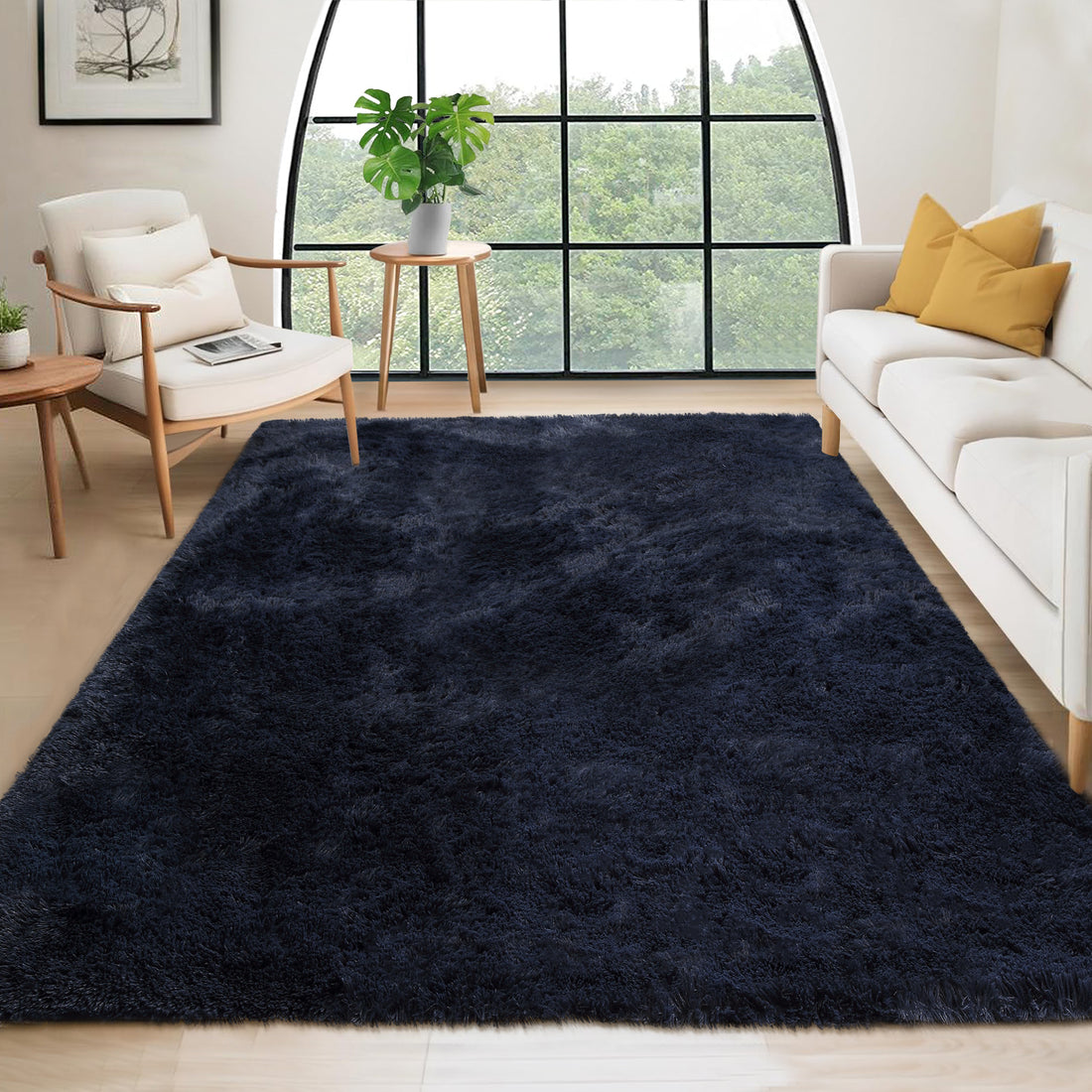 Garvee Fluffy & Sheepskin Pure Navy Blue 3x5 Faux Fur Rug, Non-Shedding Anti-Slip Plush for Kids Playroom Classroom Dining Room