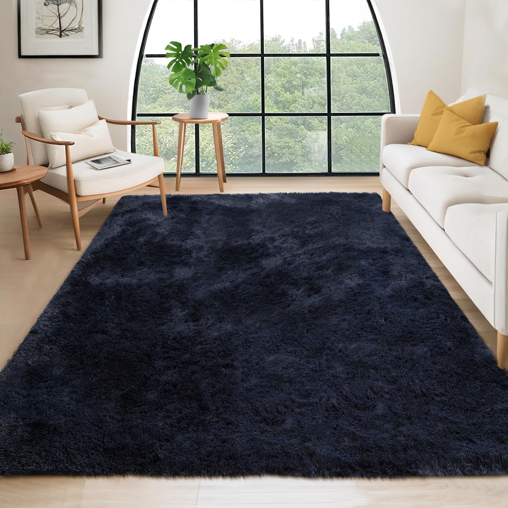 Garvee Fluffy & Sheepskin Pure Navy Blue 3x5 Faux Fur Rug, Non-Shedding Anti-Slip Plush for Kids Playroom Classroom Dining Room