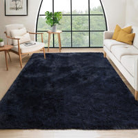 Garvee Fluffy & Sheepskin Pure Navy Blue 3x5 Faux Fur Rug, Non-Shedding Anti-Slip Plush for Kids Playroom Classroom Dining Room