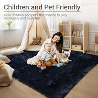 Garvee Fluffy & Sheepskin Pure Navy Blue 3x5 Faux Fur Rug, Non-Shedding Anti-Slip Plush for Kids Playroom Classroom Dining Room
