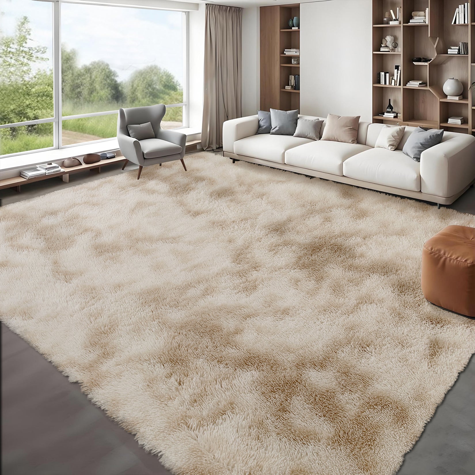 Garvee Fluffy & Sheepskin Light Coffee 8x10 Area Rugs for Bedroom Plush Rug Fuzzy Rug Living Room Rugs Non-Slip Rug for Living Room Bedroom Dining Room Office