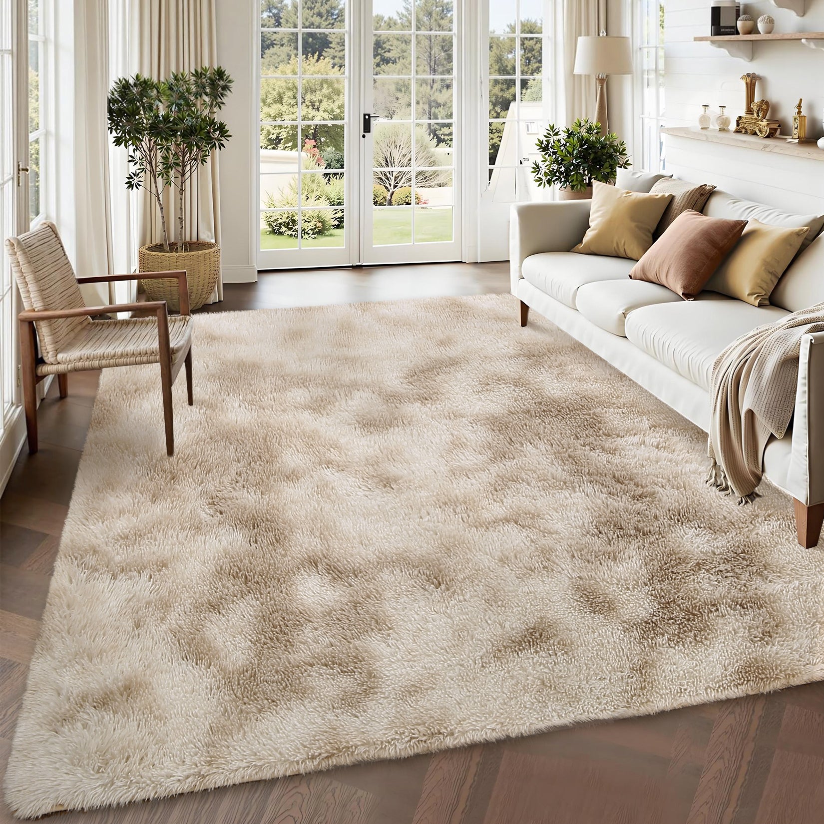 Garvee Fluffy & Sheepskin Light Coffee 8x10 Area Rugs for Bedroom Plush Rug Fuzzy Rug Living Room Rugs Non-Slip Rug for Living Room Bedroom Dining Room Office