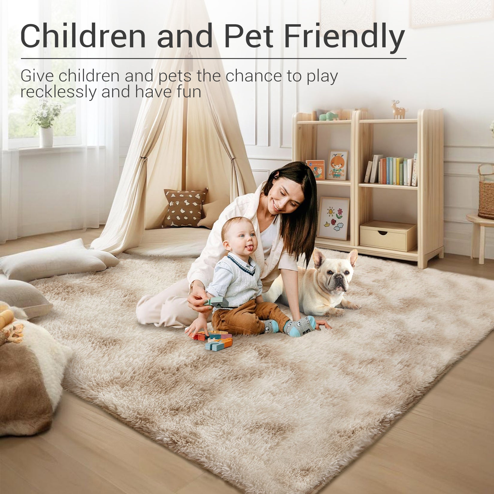 Garvee Fluffy & Sheepskin Light Coffee 8x10 Area Rugs for Bedroom Plush Rug Fuzzy Rug Living Room Rugs Non-Slip Rug for Living Room Bedroom Dining Room Office