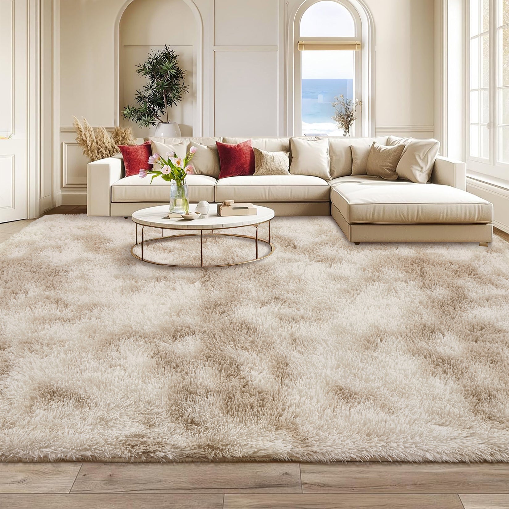 Garvee Fluffy & Sheepskin Light Coffee 8x10 Area Rugs for Bedroom Plush Rug Fuzzy Rug Living Room Rugs Non-Slip Rug for Living Room Bedroom Dining Room Office