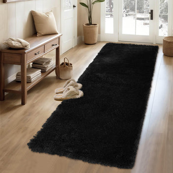 Garvee Fluffy & Sheepskin Pure Black 2x8 Fuzzy Plush Rug, Soft Carpet for Living Room Bedroom Dining Decor