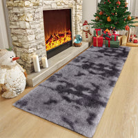 Garvee Fluffy & Sheepskin Deep Grey Tie-Dye 2x6 Shag Rug, Plush Small Furry Non-Slip Modern Accent for Bedroom Living Room Indoor