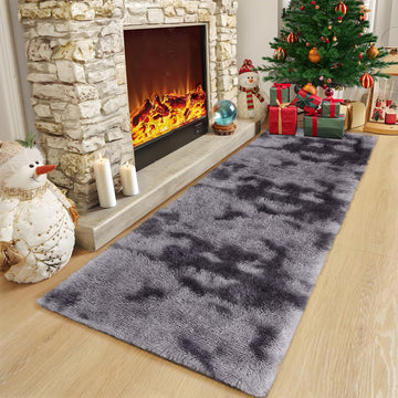 Garvee Fluffy & Sheepskin Deep Grey Tie-Dye 2x6 Shag Rug, Plush Small Furry Non-Slip Modern Accent for Bedroom Living Room Indoor