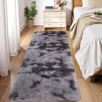 Garvee Fluffy & Sheepskin Deep Grey Tie-Dye 2x6 Shag Rug, Plush Small Furry Non-Slip Modern Accent for Bedroom Living Room Indoor