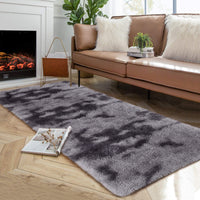 Garvee Fluffy & Sheepskin Deep Grey Tie-Dye 2x6 Shag Rug, Plush Small Furry Non-Slip Modern Accent for Bedroom Living Room Indoor