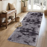 Garvee Fluffy & Sheepskin Deep Grey Tie-Dye 2x6 Shag Rug, Plush Small Furry Non-Slip Modern Accent for Bedroom Living Room Indoor
