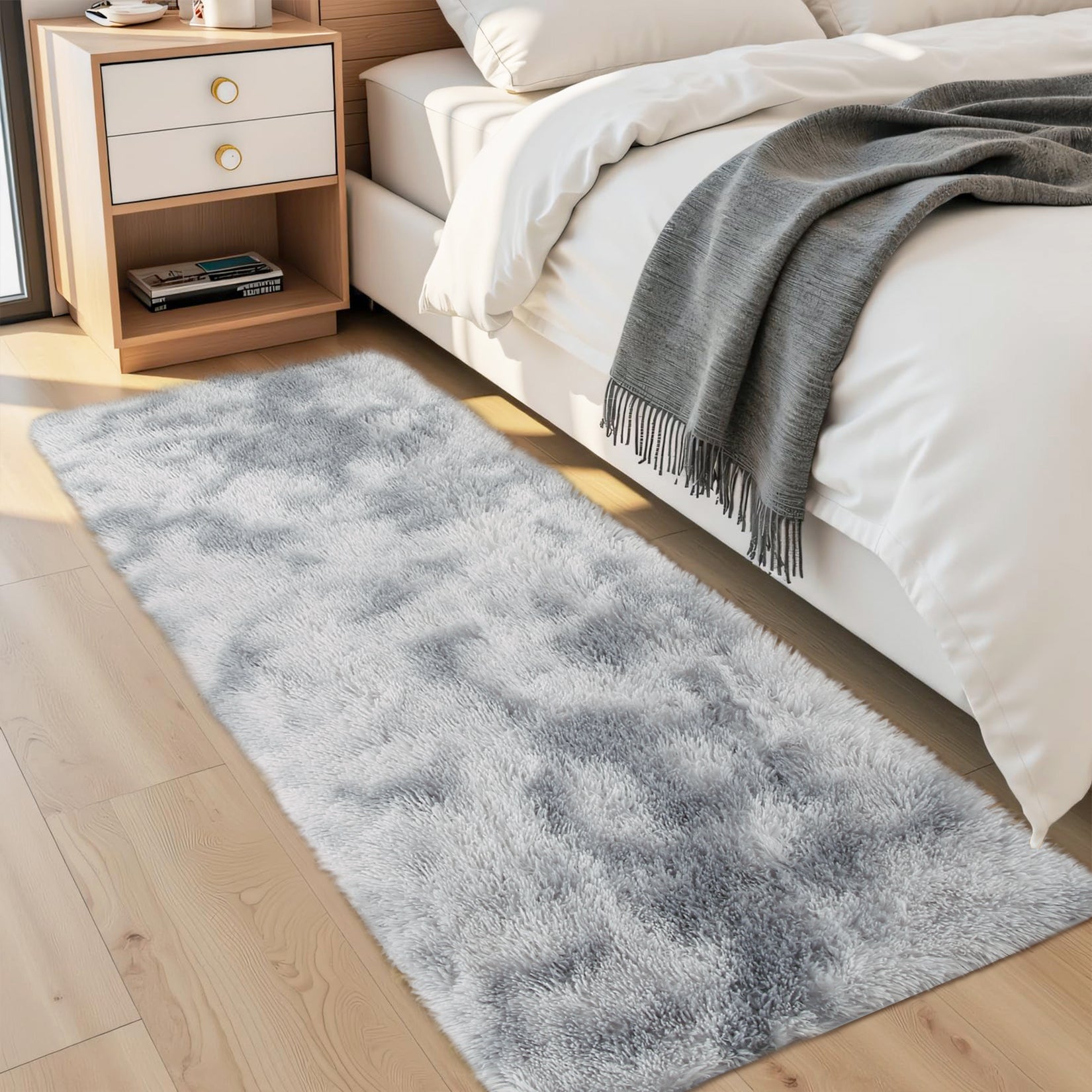 Garvee Fluffy & Sheepskin Light Grey 2x8 Area Rug for Living Room Plush Shag Rugs for Bedroom Nursery Room Soft Shaggy Rug Anti-Slip Kids Playroom Fuzzy Rugs for Dining Room Decor Floor Carpet