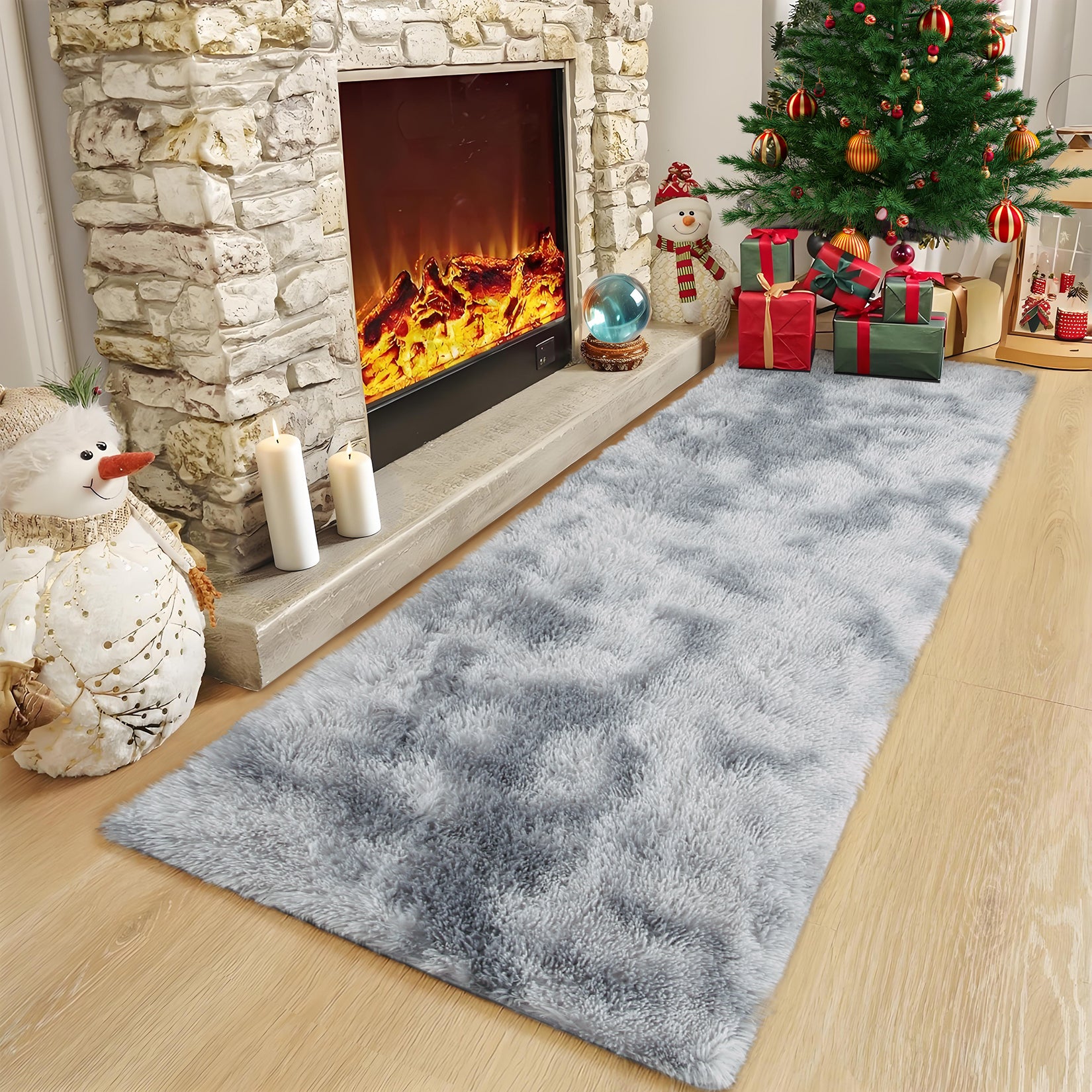 Garvee Fluffy & Sheepskin Light Grey 2x6 Runner Fuzzy Plush Rug, Non-Slip Shaggy for Hallway Kitchen Living Room Bedroom