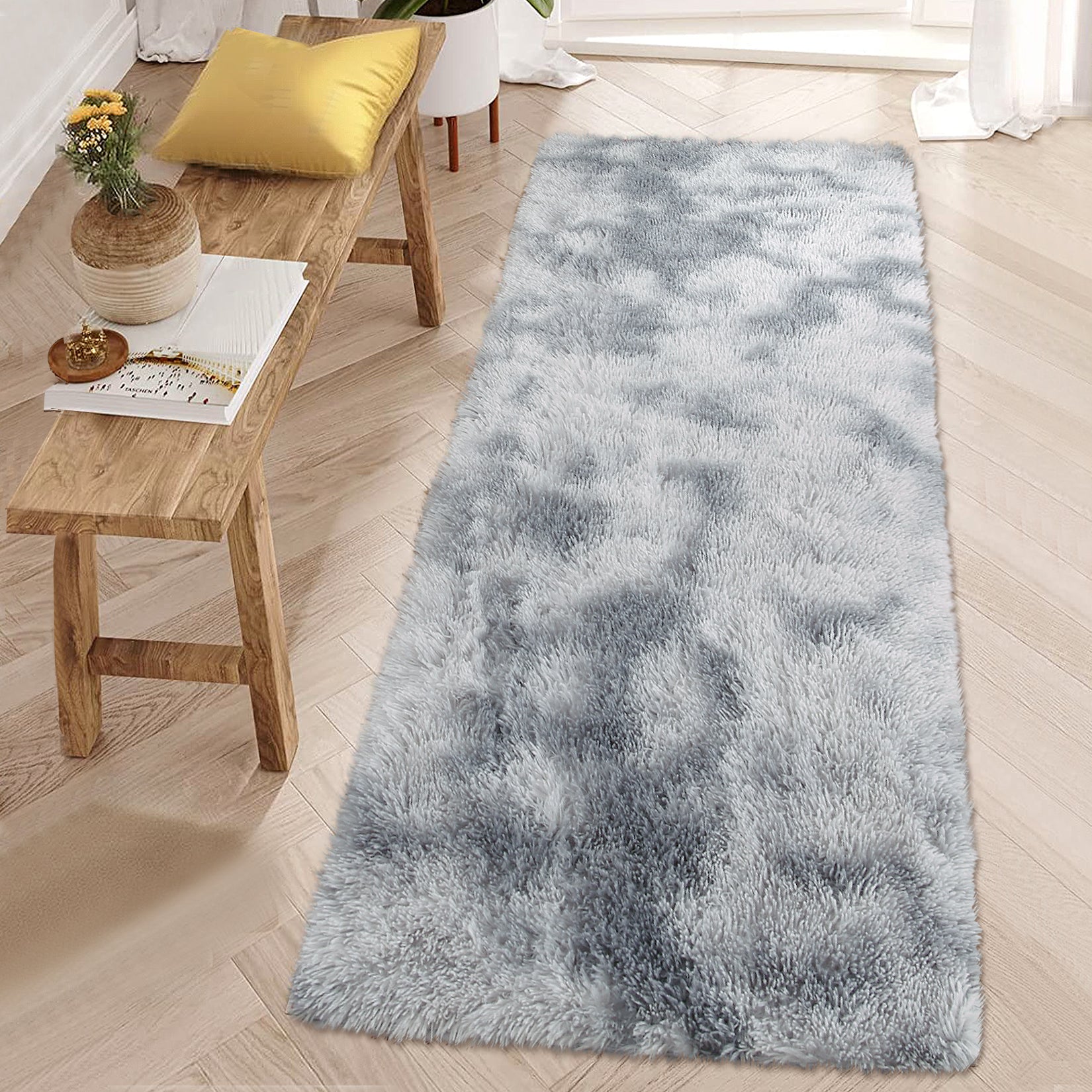 Garvee Fluffy & Sheepskin Light Grey 2x8 Area Rug for Living Room Plush Shag Rugs for Bedroom Nursery Room Soft Shaggy Rug Anti-Slip Kids Playroom Fuzzy Rugs for Dining Room Decor Floor Carpet