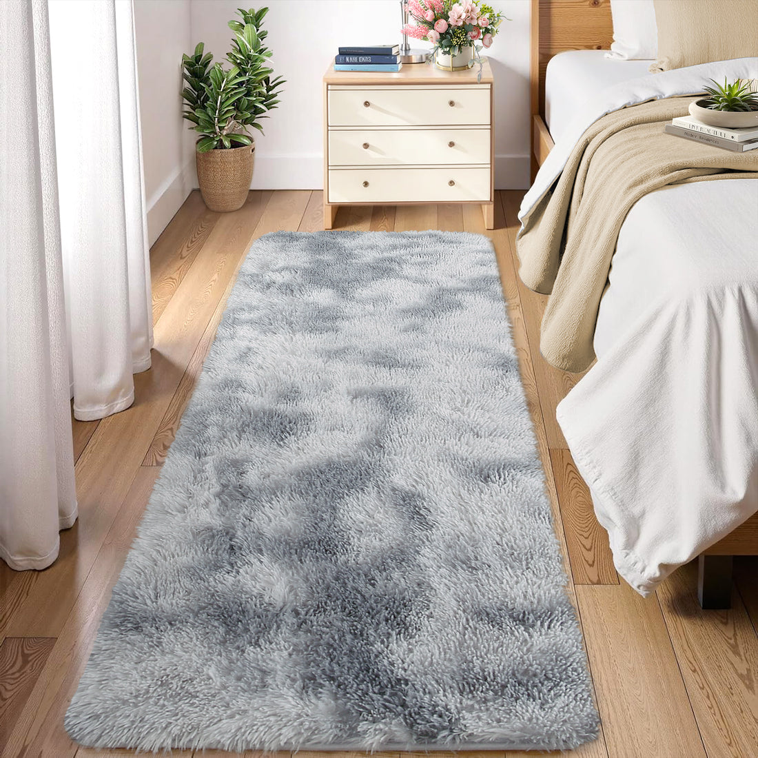Garvee Fluffy & Sheepskin Light Grey 2x8 Area Rug for Living Room Plush Shag Rugs for Bedroom Nursery Room Soft Shaggy Rug Anti-Slip Kids Playroom Fuzzy Rugs for Dining Room Decor Floor Carpet