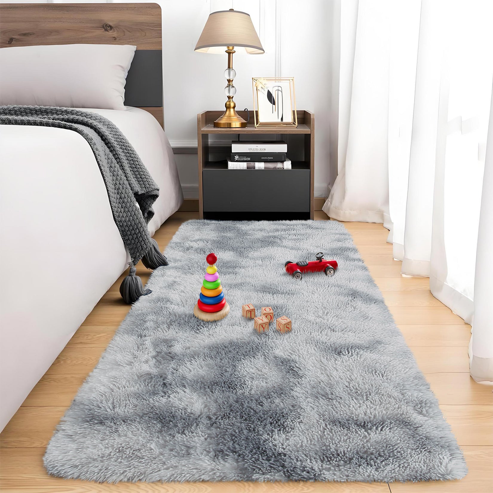 Garvee Fluffy & Sheepskin Light Grey 2x8 Area Rug for Living Room Plush Shag Rugs for Bedroom Nursery Room Soft Shaggy Rug Anti-Slip Kids Playroom Fuzzy Rugs for Dining Room Decor Floor Carpet