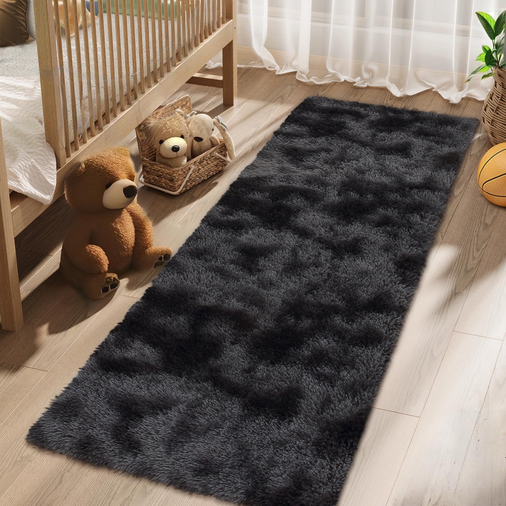 Garvee Fluffy & Sheepskin Black Grey 2x6 Runner Fuzzy Plush Rug, Non-Slip Shaggy for Hallway Kitchen Living Room Bedroom