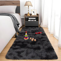 Garvee Fluffy & Sheepskin Black Grey 2x6 Runner Fuzzy Plush Rug, Non-Slip Shaggy for Hallway Kitchen Living Room Bedroom