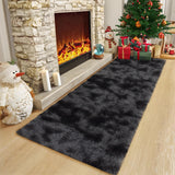 Garvee Fluffy & Sheepskin Black Grey 2x6 Runner Fuzzy Plush Rug, Non-Slip Shaggy for Hallway Kitchen Living Room Bedroom - Black Gray