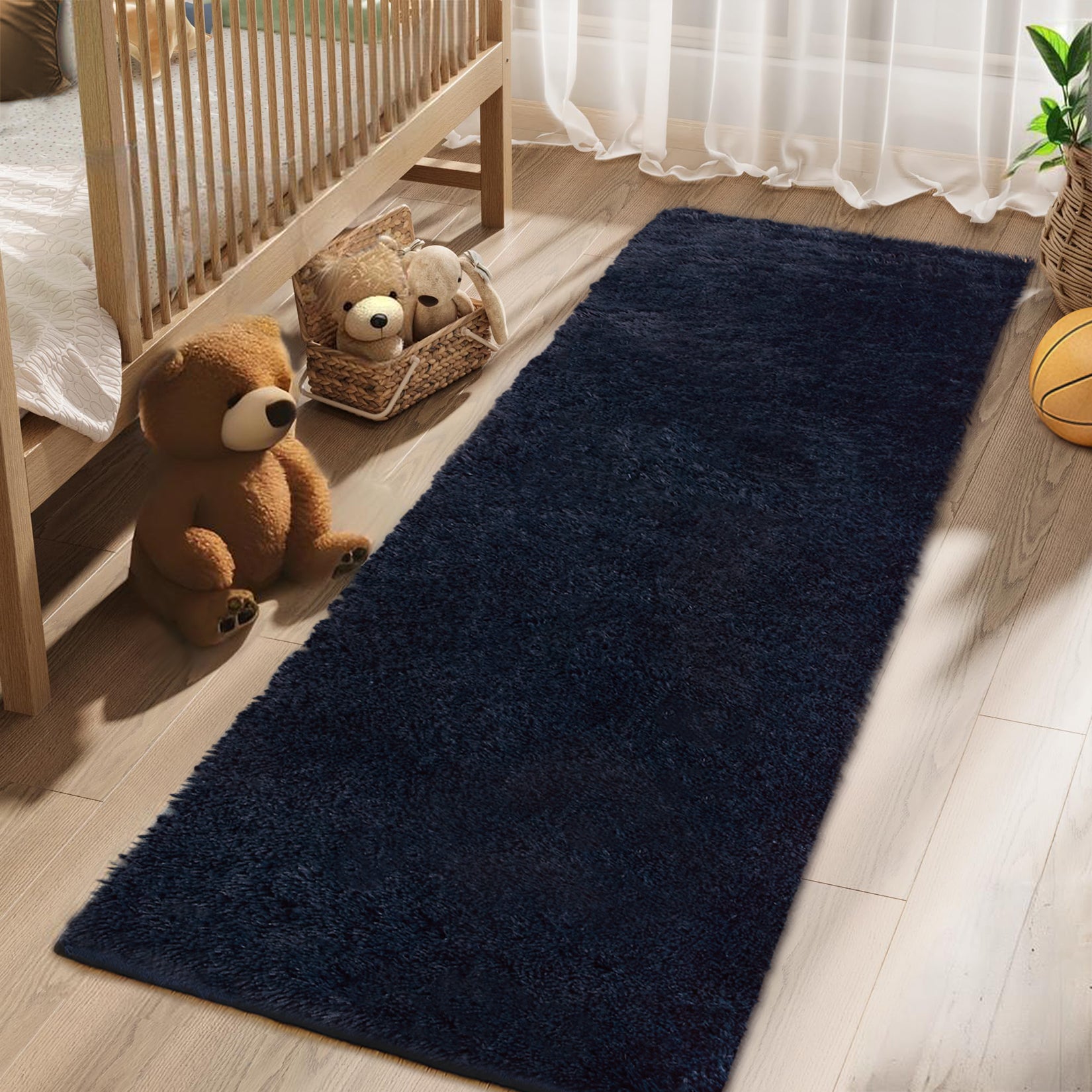 Garvee Fluffy & Sheepskin Pure Navy Blue 2x6 Faux Fur Rug, Non-Shedding Anti-Slip Plush for Kids Playroom Classroom Dining
