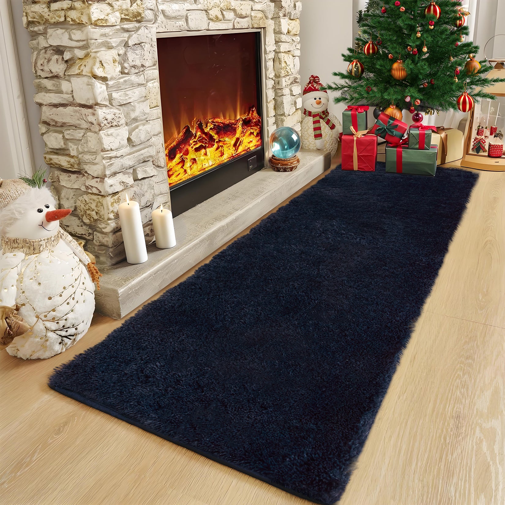 Garvee Fluffy & Sheepskin Pure Navy Blue 2x6 Faux Fur Rug, Non-Shedding Anti-Slip Plush for Kids Playroom Classroom Dining