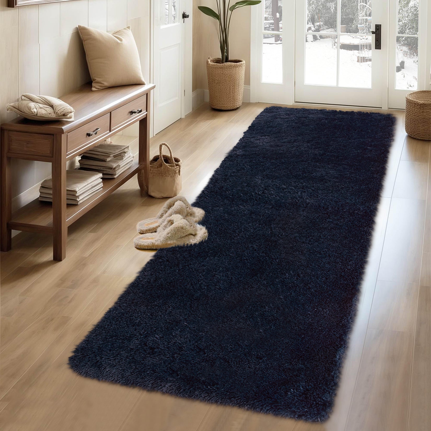 Garvee Fluffy & Sheepskin Pure Navy Blue 2x6 Faux Fur Rug, Non-Shedding Anti-Slip Plush for Kids Playroom Classroom Dining