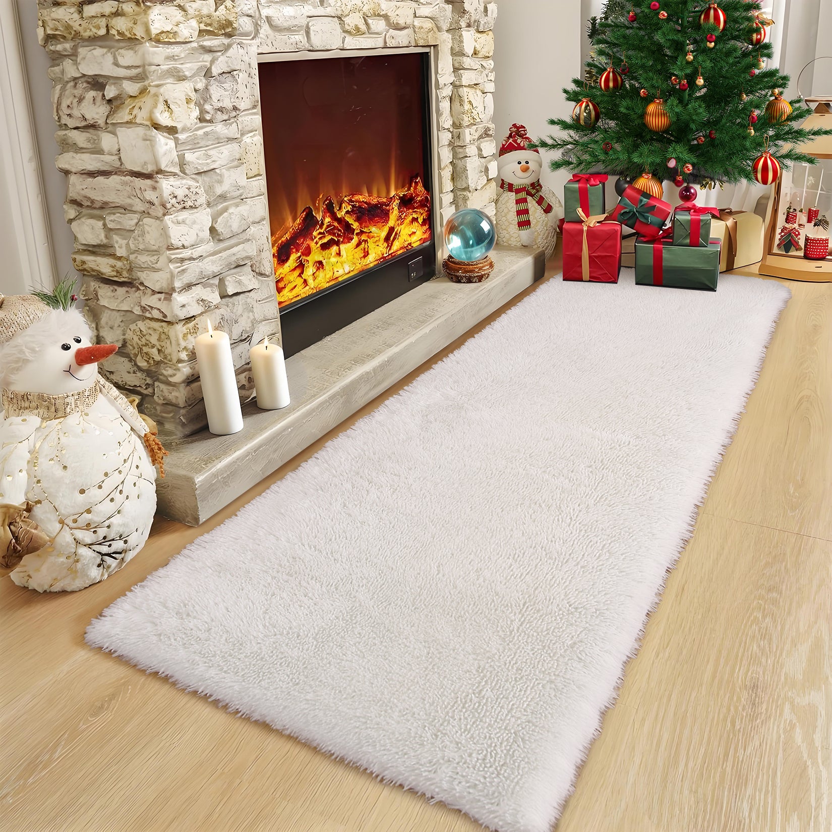 Garvee Fluffy & Sheepskin White 2x6 Shag Runner Rugs, Plush Fluffy Non-Slip for Bedroom Hallway Beside Kids Nursery Room