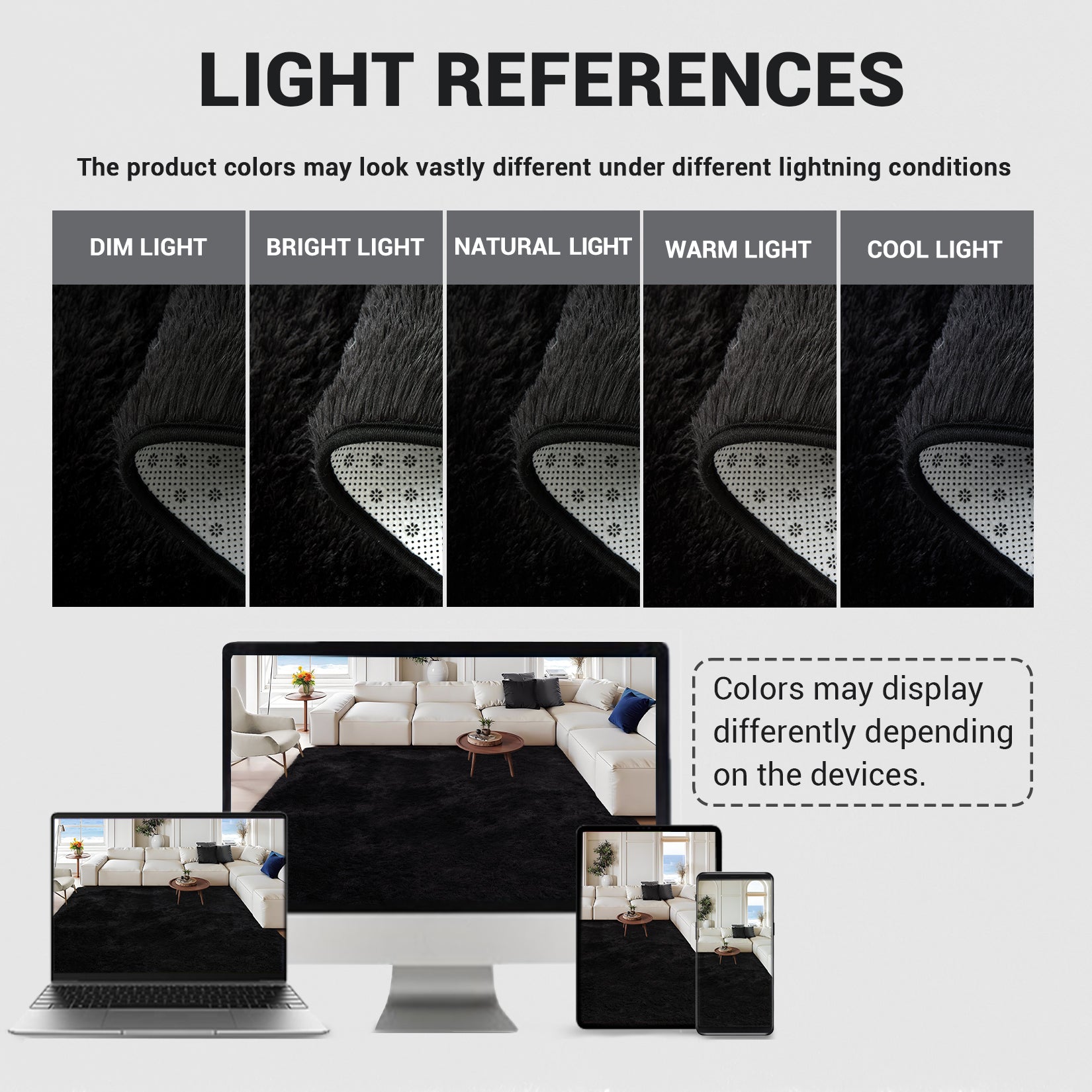 Garvee Fluffy & Sheepskin Pure Black 8x10 Shaggy Plush Rug, Non-Slip Furry Modern Accent for Bedroom Living Room