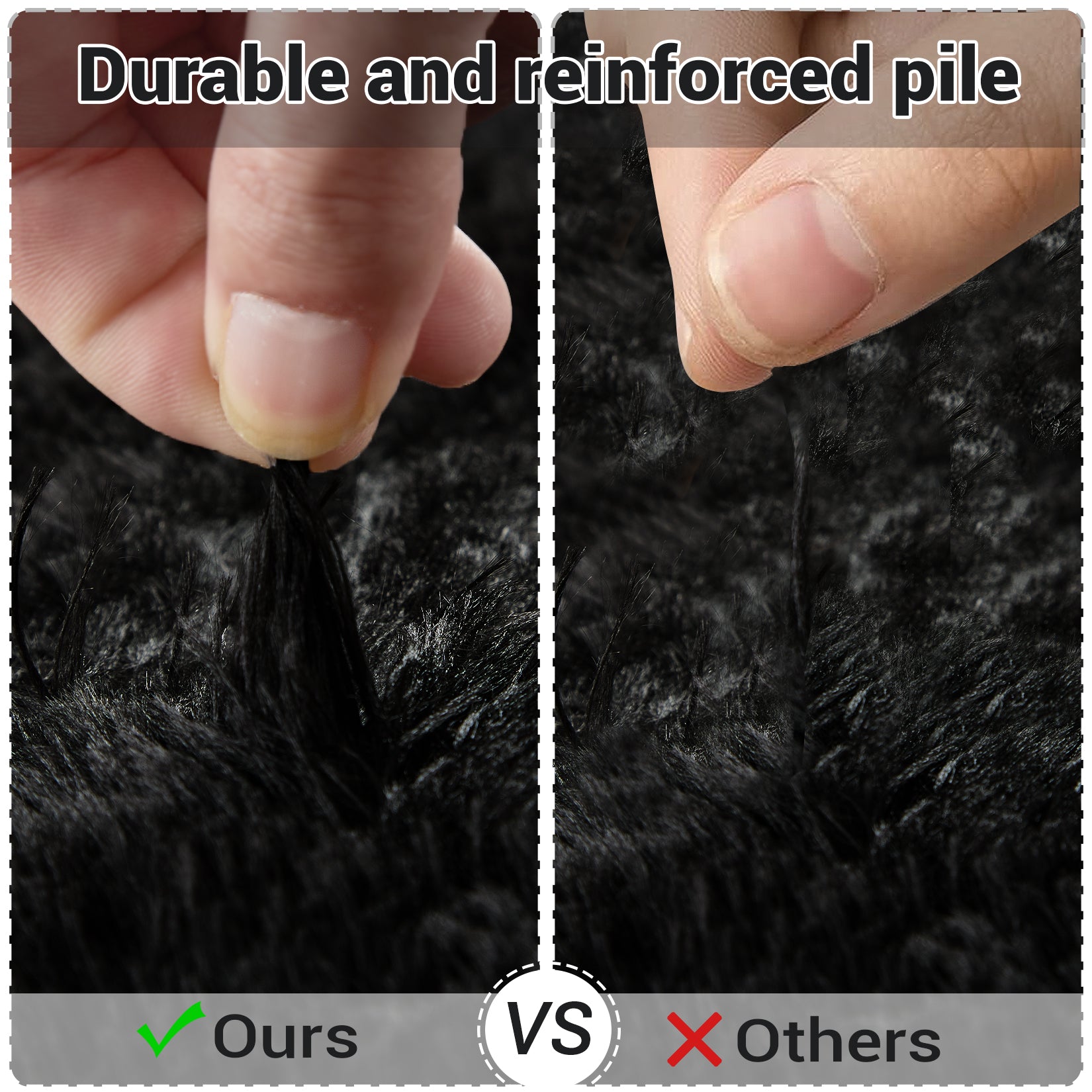 Garvee Fluffy & Sheepskin Pure Black 8x10 Shaggy Plush Rug, Non-Slip Furry Modern Accent for Bedroom Living Room