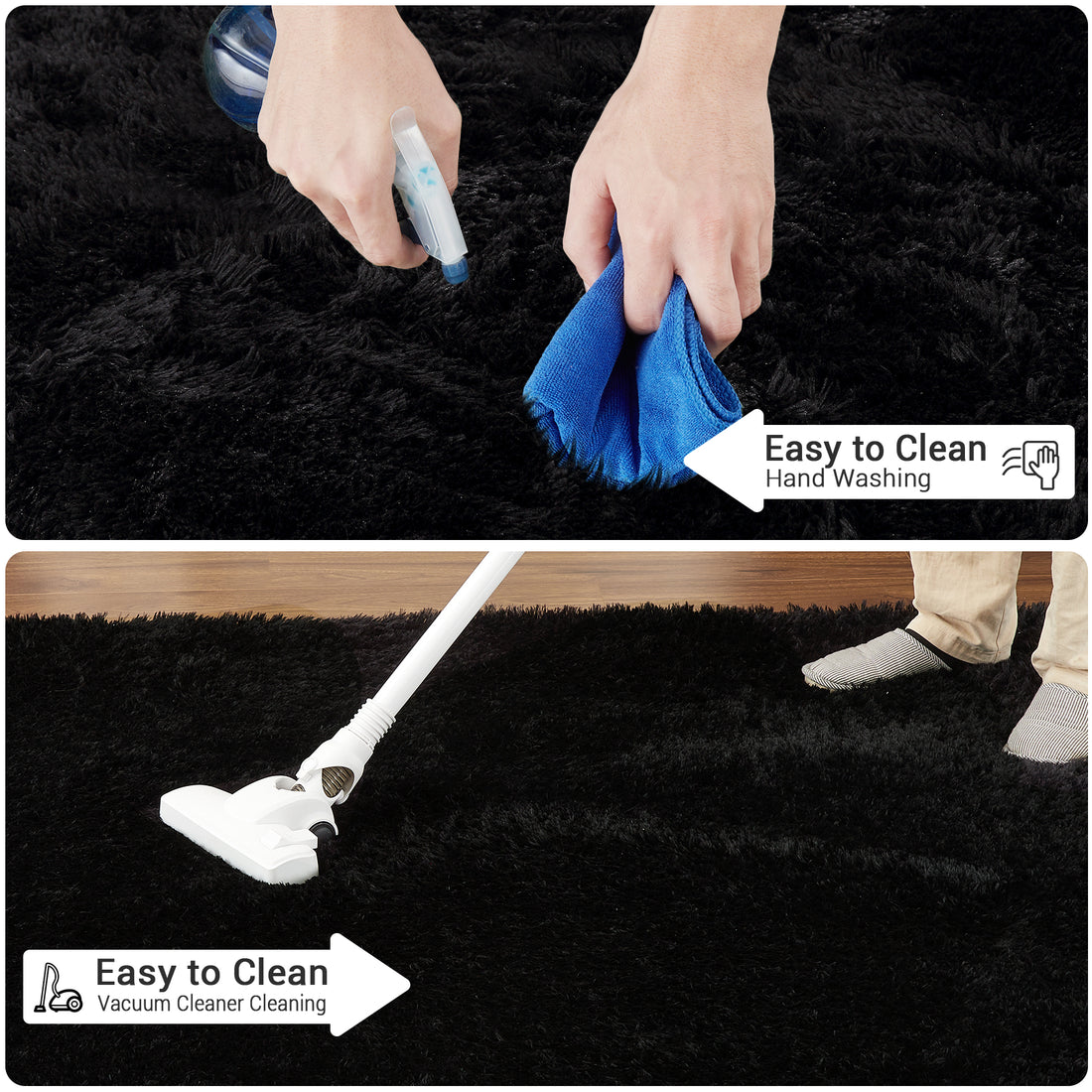 Garvee Fluffy & Sheepskin Pure Black 8x10 Shaggy Plush Rug, Non-Slip Furry Modern Accent for Bedroom Living Room