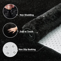 Garvee Fluffy & Sheepskin Pure Black 8x10 Shaggy Plush Rug, Non-Slip Furry Modern Accent for Bedroom Living Room