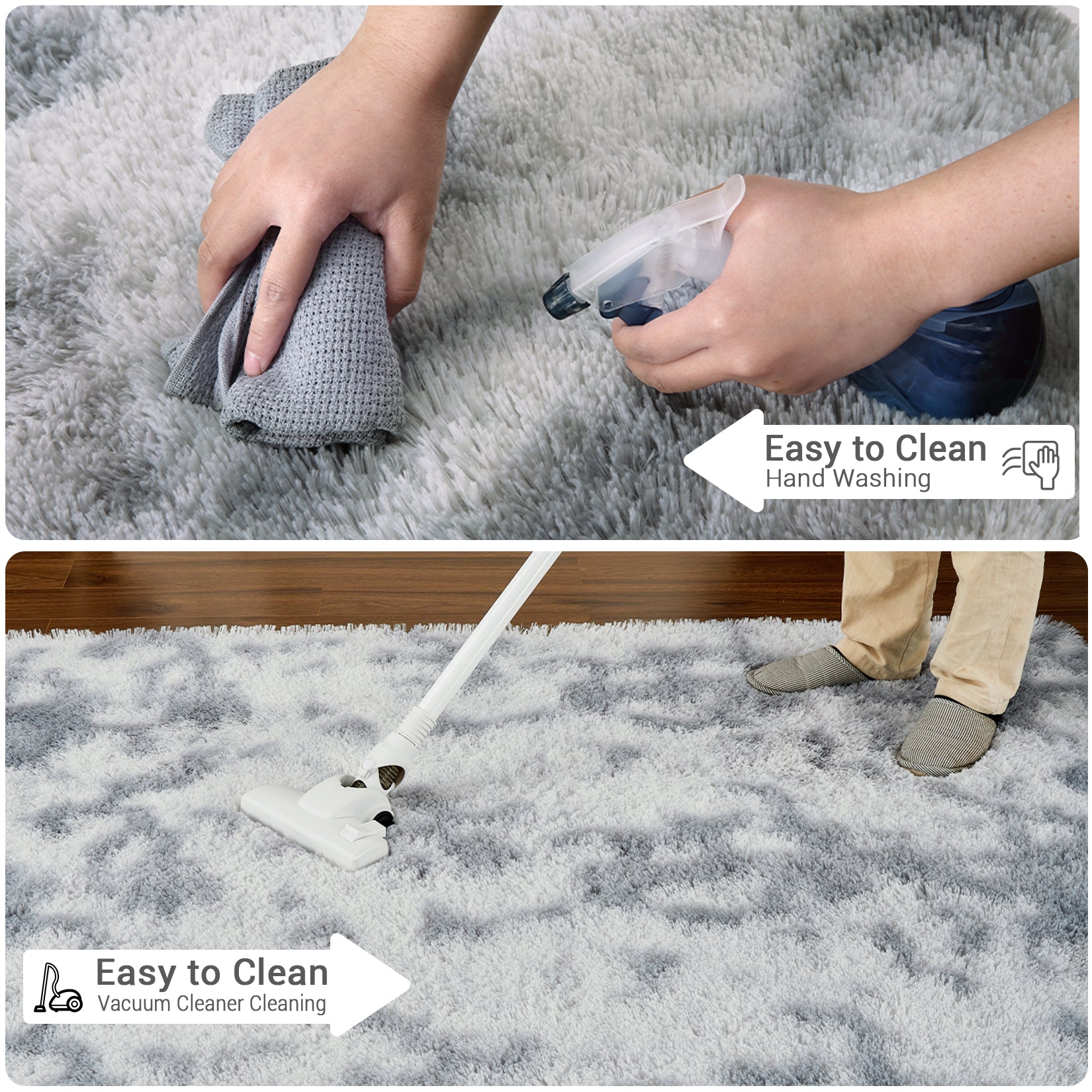 Garvee Fluffy & Sheepskin Light Grey 10x13 Plush Thick Shag Rug, Non-Slip Non-Shedding Tie Dye for Bedroom Kids Dorm