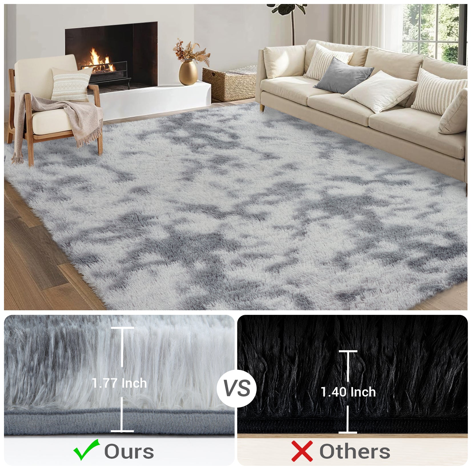 Garvee Fluffy & Sheepskin Light Grey 2x6 Runner Fuzzy Plush Rug, Non-Slip Shaggy for Hallway Kitchen Living Room Bedroom
