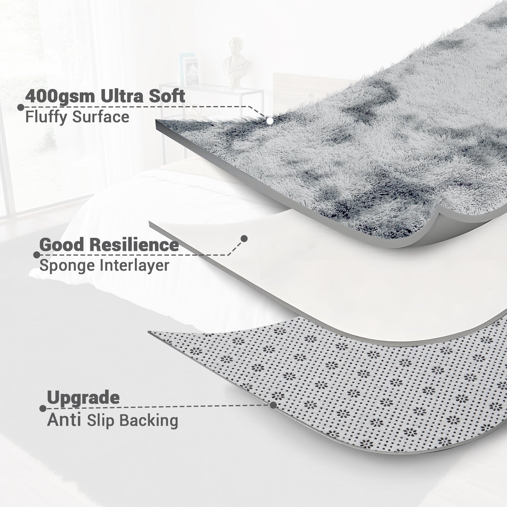 Garvee Fluffy & Sheepskin Light Grey 2x6 Runner Fuzzy Plush Rug, Non-Slip Shaggy for Hallway Kitchen Living Room Bedroom