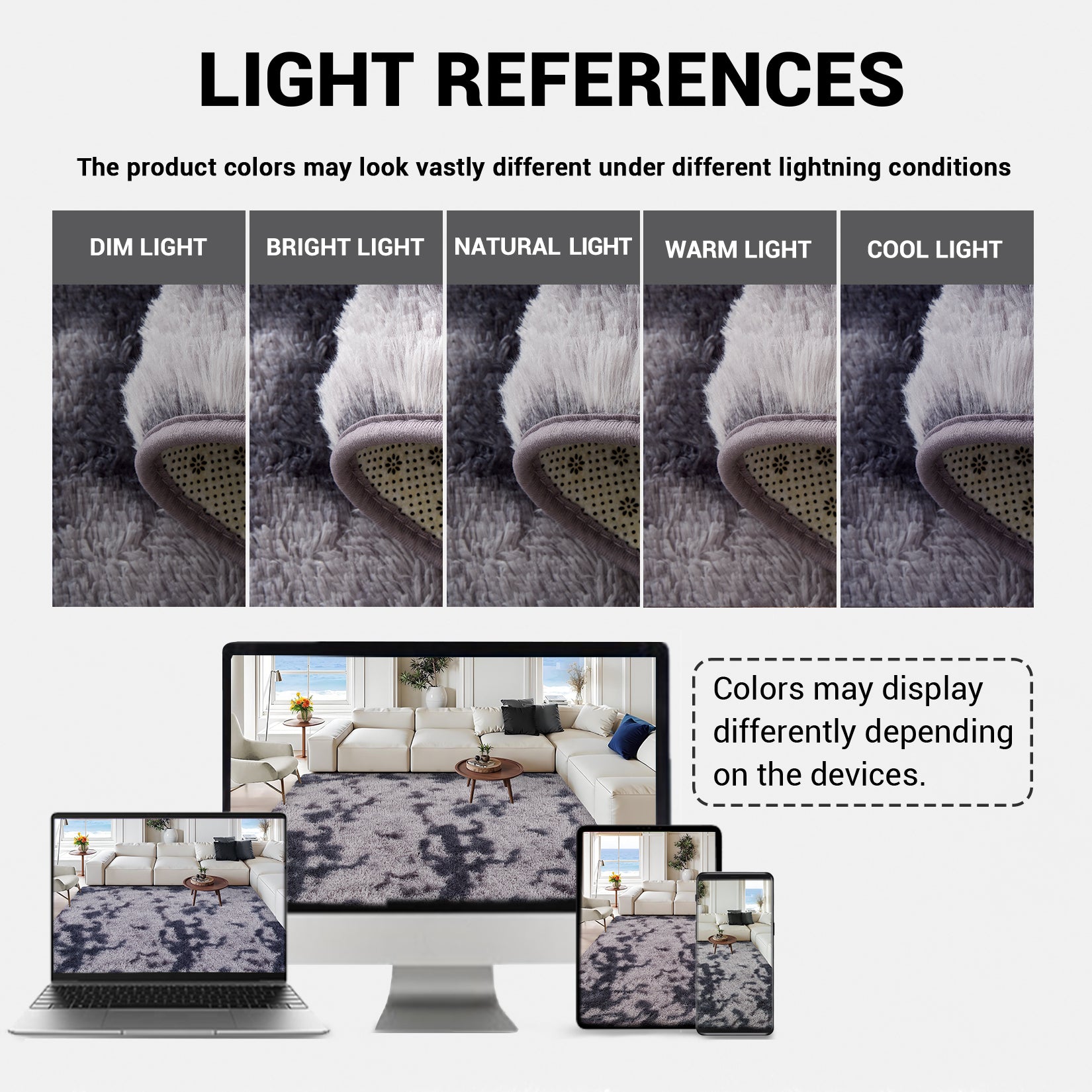 Garvee Fluffy & Sheepskin Deep Grey Tie-Dye 9x12 Area Rugs or Bedroom Furry Rug for Living Room, Fuzzy Shag Fur Rug for Nursery Room Tie-Dyed Non-Skid Plush Throw Rug Shaggy Accent Rug for Indoor Home Floor Carpet