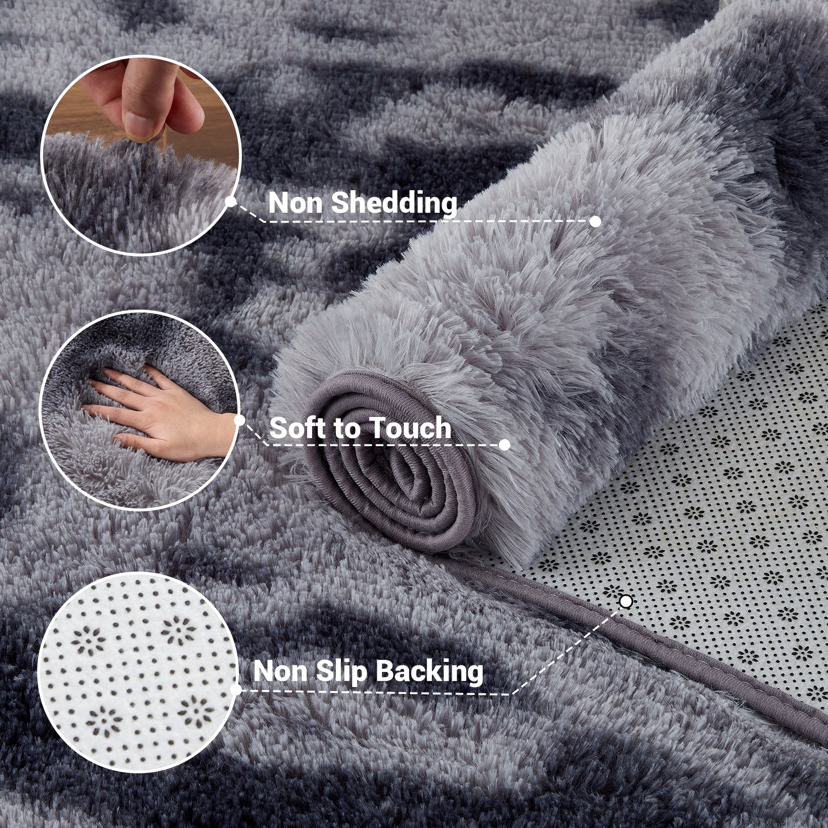 Garvee Fluffy & Sheepskin Deep Grey Tie-Dye 63"×79" Area Rugs Shaggy Rug for Bedroom Fuzzy Rug Living Room Rugs Non-Slip Rug for Living Room Bedroom Dining Room Office Plush Rug