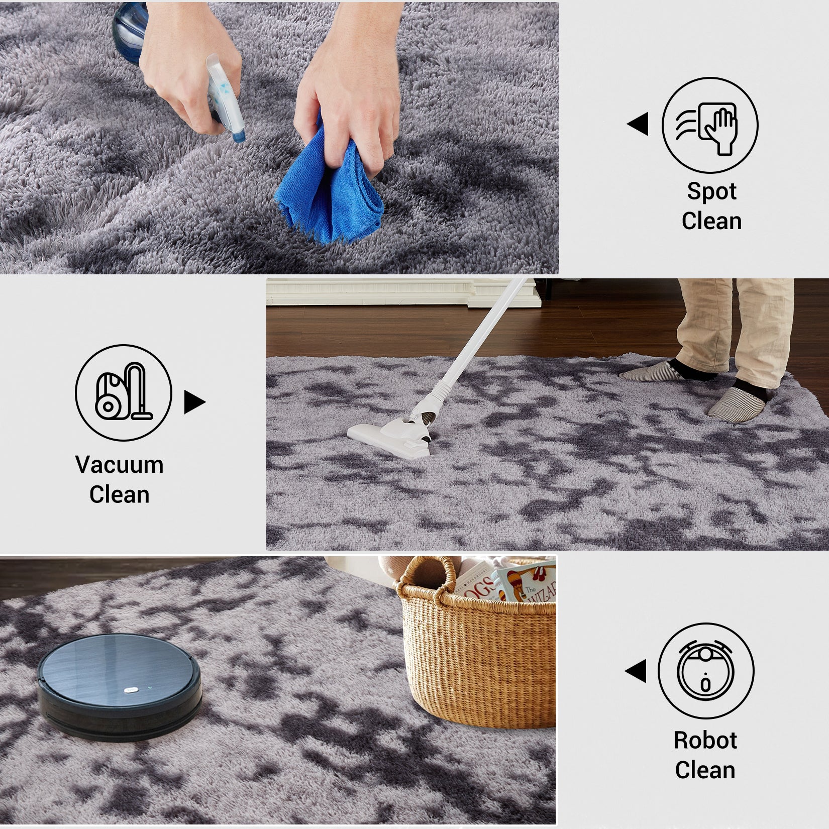 Garvee Fluffy & Sheepskin Deep Grey Tie-Dye 9x12 Area Rugs or Bedroom Furry Rug for Living Room, Fuzzy Shag Fur Rug for Nursery Room Tie-Dyed Non-Skid Plush Throw Rug Shaggy Accent Rug for Indoor Home Floor Carpet