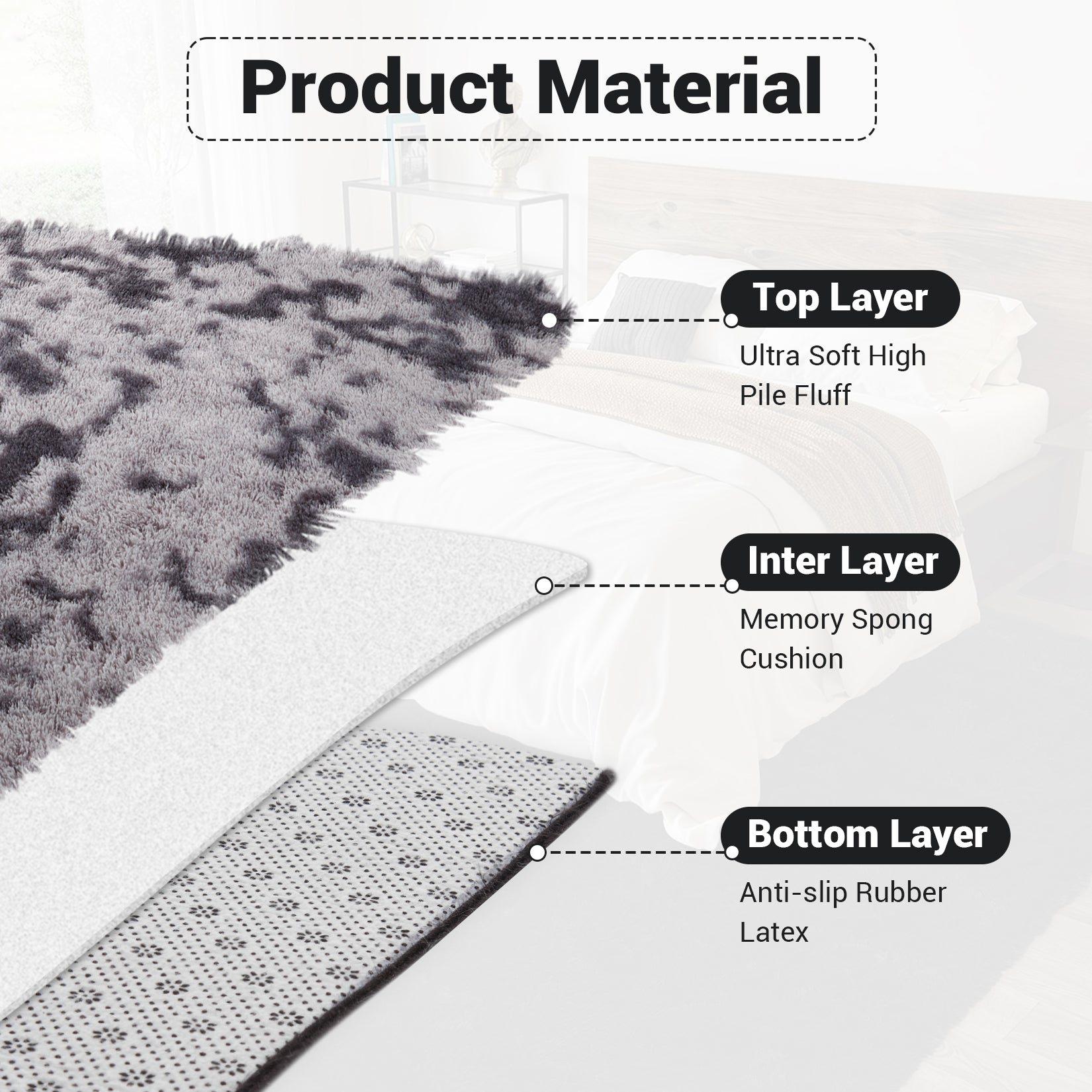 Garvee Fluffy & Sheepskin Deep Grey Tie-Dye 9x12 Area Rugs or Bedroom Furry Rug for Living Room, Fuzzy Shag Fur Rug for Nursery Room Tie-Dyed Non-Skid Plush Throw Rug Shaggy Accent Rug for Indoor Home Floor Carpet