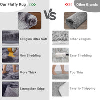 Garvee Fluffy & Sheepskin Deep Grey Tie-Dye 9x12 Area Rugs or Bedroom Furry Rug for Living Room, Fuzzy Shag Fur Rug for Nursery Room Tie-Dyed Non-Skid Plush Throw Rug Shaggy Accent Rug for Indoor Home Floor Carpet