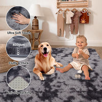 Garvee Fluffy & Sheepskin Deep Grey Tie-Dye 63"×79" Area Rugs Shaggy Rug for Bedroom Fuzzy Rug Living Room Rugs Non-Slip Rug for Living Room Bedroom Dining Room Office Plush Rug