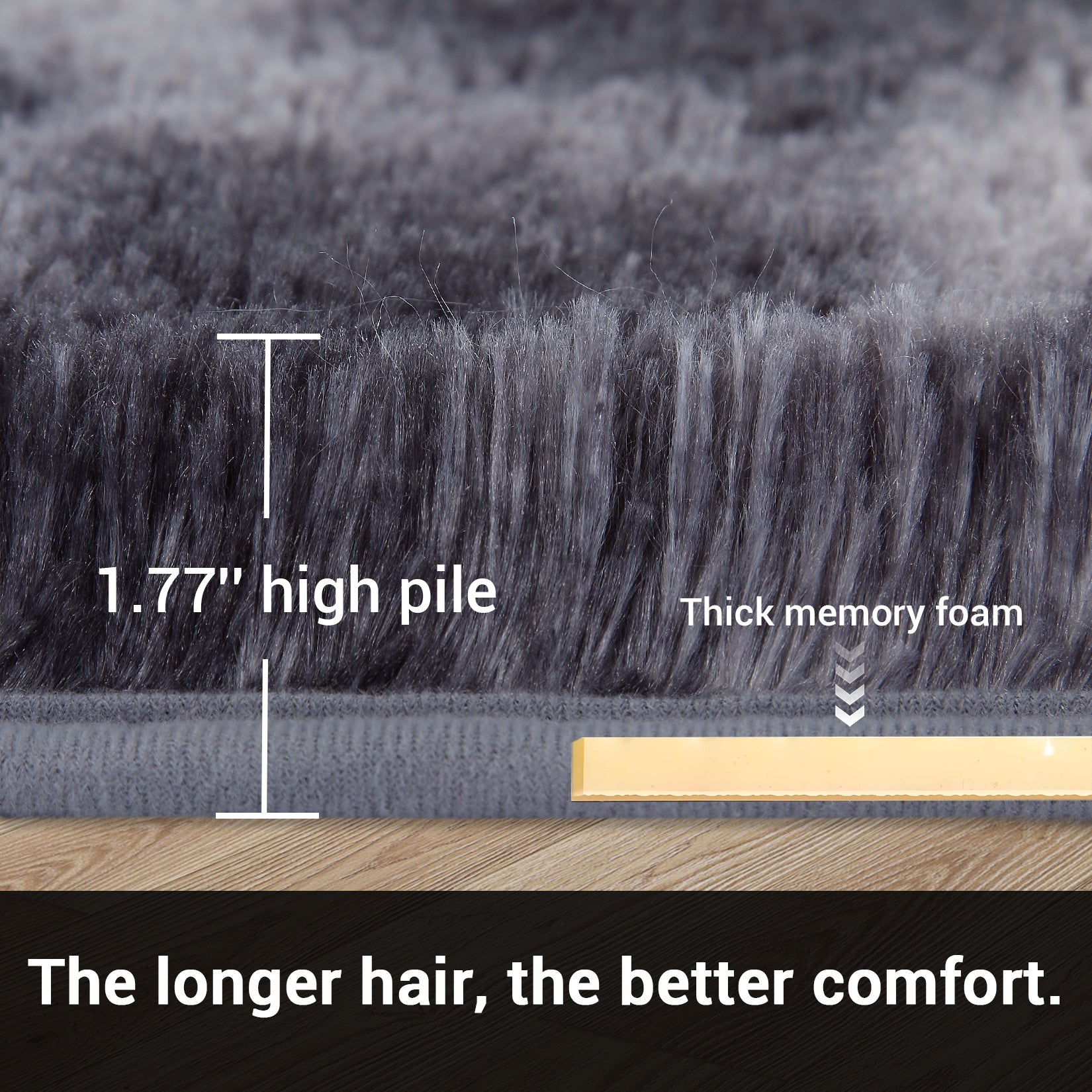 Garvee Fluffy & Sheepskin Deep Grey Tie-Dye 2x6 Shag Rug, Plush Small Furry Non-Slip Modern Accent for Bedroom Living Room Indoor