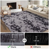 Garvee Fluffy & Sheepskin Deep Grey Tie-Dye 63"×79" Area Rugs Shaggy Rug for Bedroom Fuzzy Rug Living Room Rugs Non-Slip Rug for Living Room Bedroom Dining Room Office Plush Rug