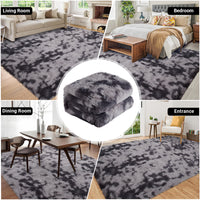 Garvee Fluffy & Sheepskin Deep Grey Tie-Dye 63"×79" Area Rugs Shaggy Rug for Bedroom Fuzzy Rug Living Room Rugs Non-Slip Rug for Living Room Bedroom Dining Room Office Plush Rug