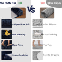 Garvee Fluffy & Sheepskin Pure Navy Blue 3x5 Faux Fur Rug, Non-Shedding Anti-Slip Plush for Kids Playroom Classroom Dining Room