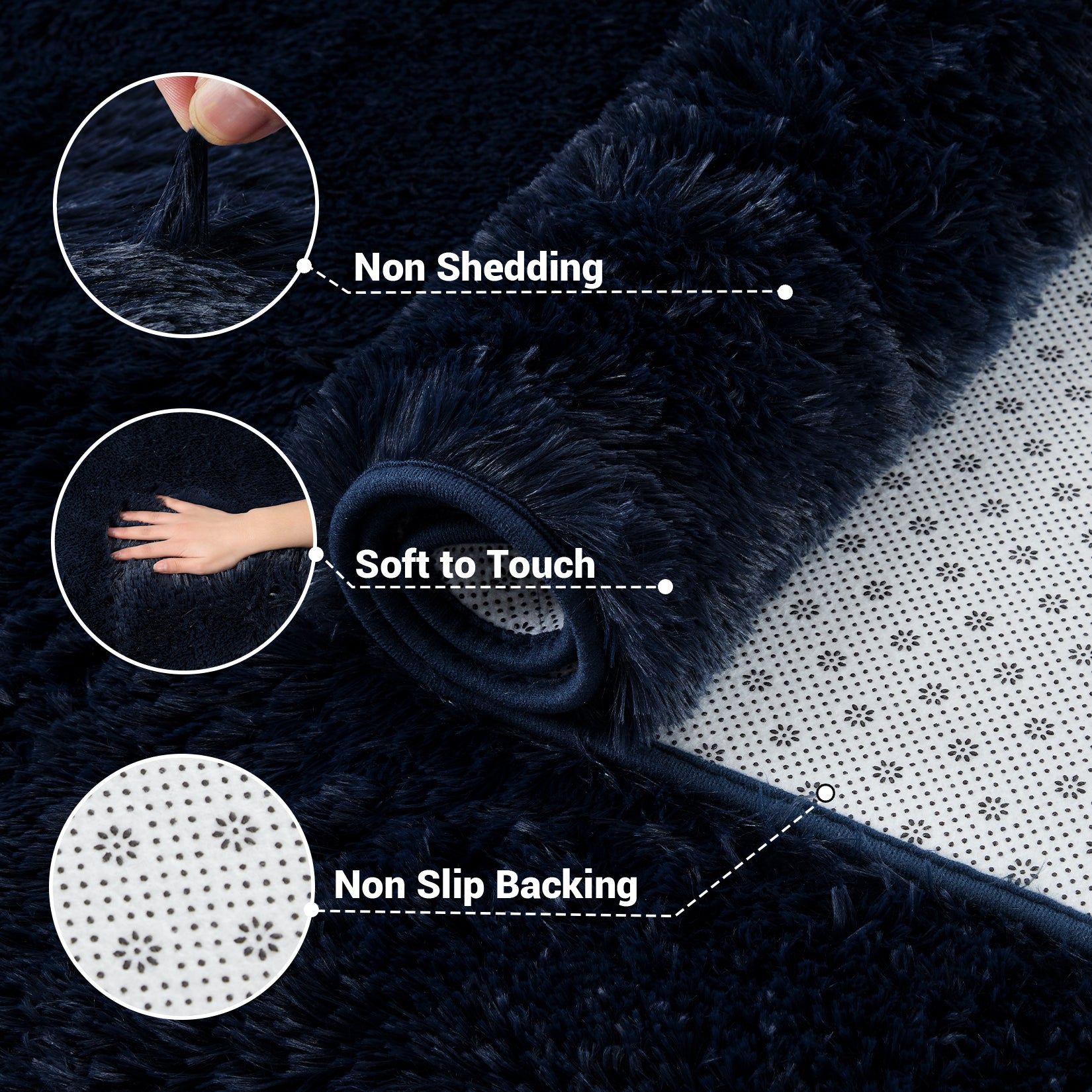 Garvee Fluffy & Sheepskin Pure Navy Blue 3x5 Faux Fur Rug, Non-Shedding Anti-Slip Plush for Kids Playroom Classroom Dining Room